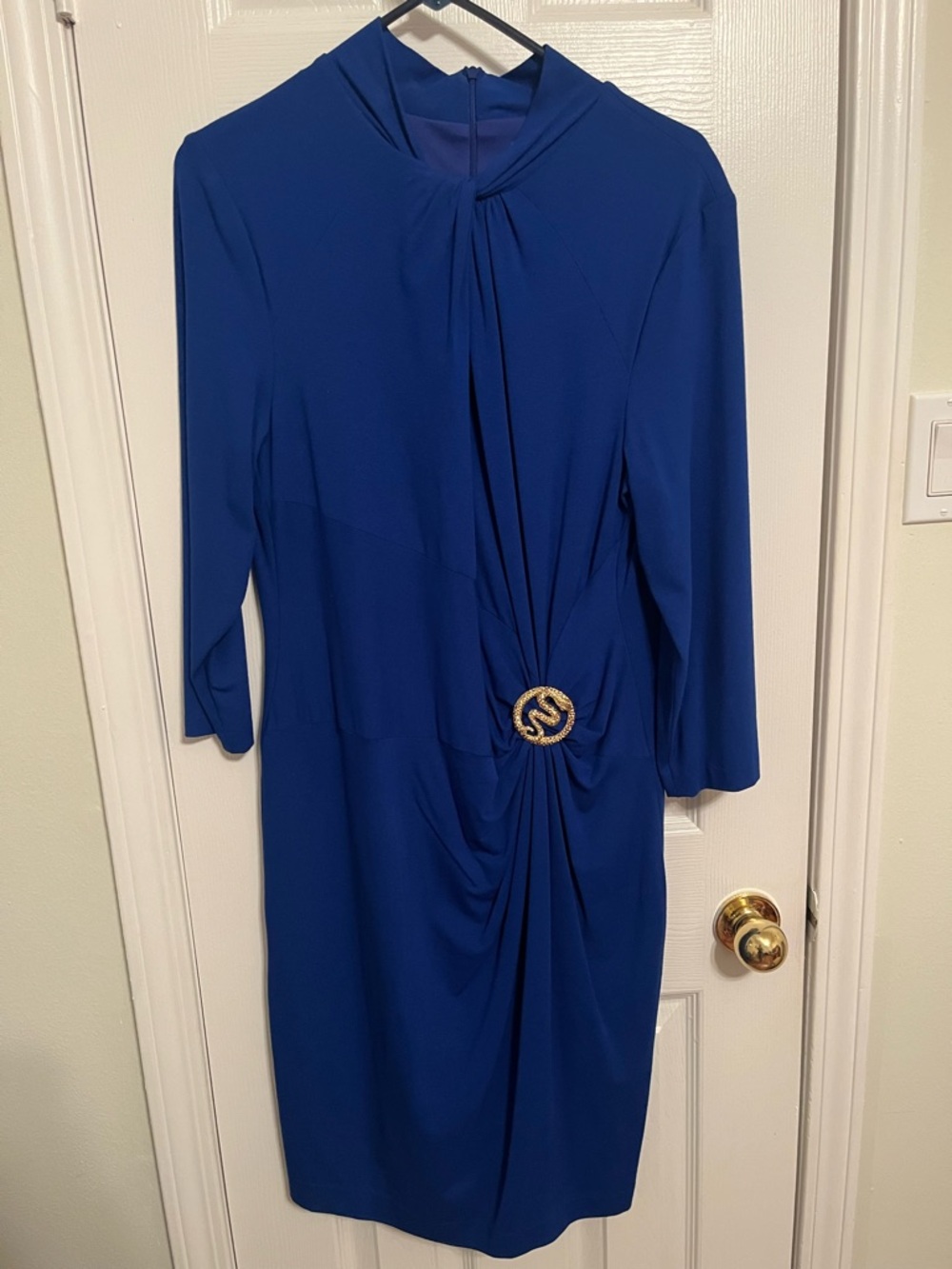 Cache Blue Dress with Keyhole Neckline and Decorative Waist Accent